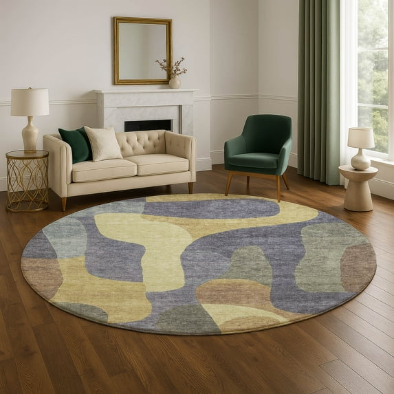 Addison Rugs Mayfield Premium Machine Washable Transitional Abstract Purple Round Rug, 8' x 8'