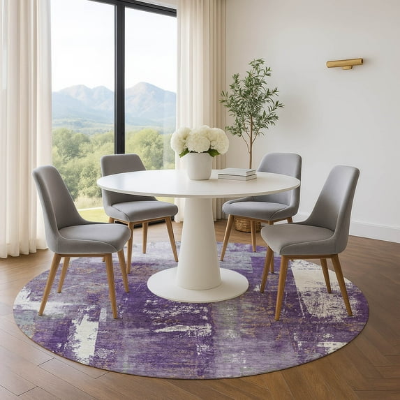 Addison Rugs Mayfield Premium Machine Washable Transitional Abstract Purple Round Rug, 8' x 8'