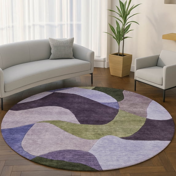 Addison Rugs Mayfield Premium Machine Washable Transitional Abstract Purple Round Rug, 8' x 8'