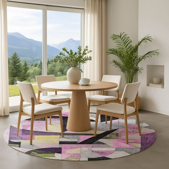 Addison Rugs Mayfield Premium Machine Washable Transitional Abstract Purple Round Rug, 8' x 8'