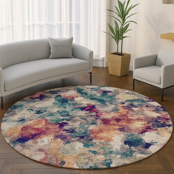 Addison Rugs Mayfield Premium Machine Washable Transitional Abstract Putty Round Rug, 8' x 8'
