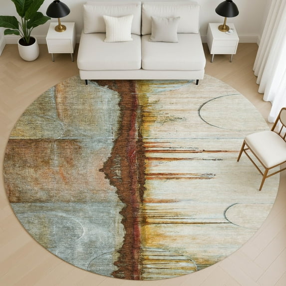 Addison Rugs Mayfield Premium Machine Washable Transitional Abstract Rust Round Rug, 8' x 8'
