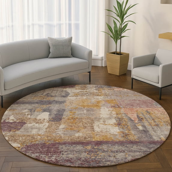 Addison Rugs Mayfield Premium Machine Washable Transitional Abstract Rust Round Rug, 8' x 8'