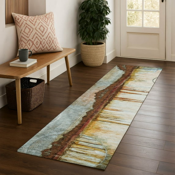 Addison Rugs Mayfield Premium Machine Washable Transitional Abstract Rust Runner Rug, 2'3" x 7'6"