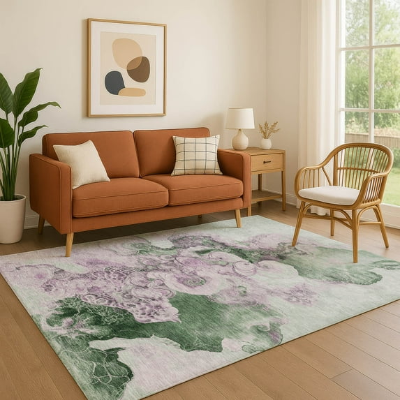 Addison Rugs Mayfield Premium Machine Washable Transitional Abstract Sage Rectangle Rug, 5' x 7'6"