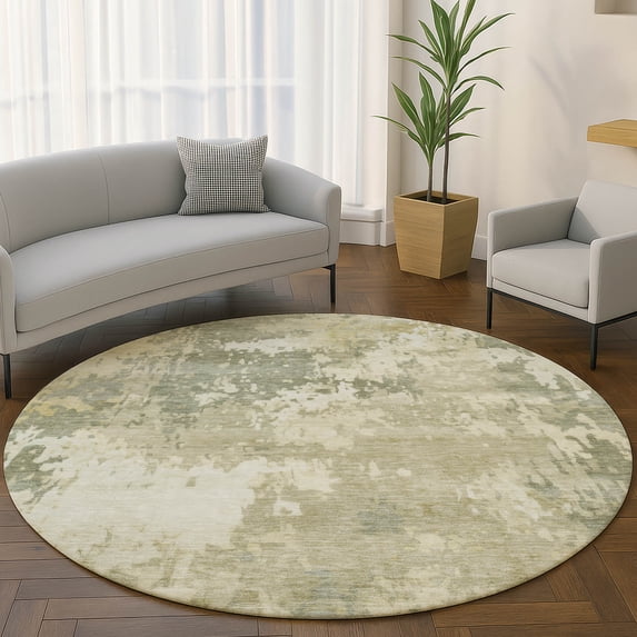 Addison Rugs Mayfield Premium Machine Washable Transitional Abstract Sage Round Rug, 8' x 8'