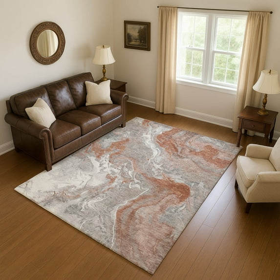 Addison Rugs Mayfield Premium Machine Washable Transitional Abstract Salmon Rectangle Rug, 10' x 14'