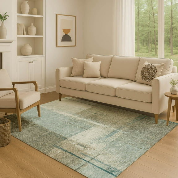 Addison Rugs Mayfield Premium Machine Washable Transitional Abstract Seafoam Rectangle Rug, 10' x 14'