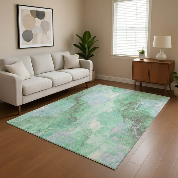 Addison Rugs Mayfield Premium Machine Washable Transitional Abstract Seafoam Rectangle Rug, 3' x 5'