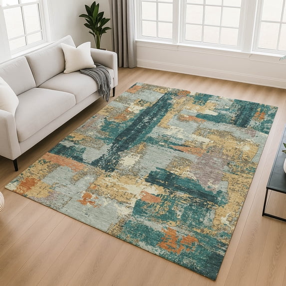Addison Rugs Mayfield Premium Machine Washable Transitional Abstract Seafoam Rectangle Rug, 8' x 10'