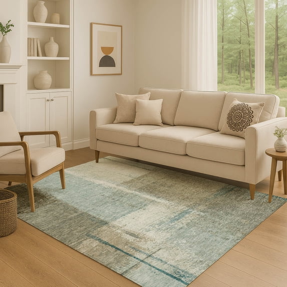 Addison Rugs Mayfield Premium Machine Washable Transitional Abstract Seafoam Rectangle Rug, 8' x 10'