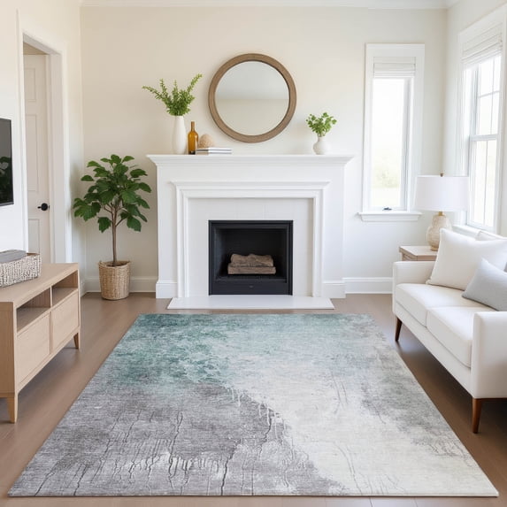 Addison Rugs Mayfield Premium Machine Washable Transitional Abstract Seafoam Rectangle Rug, 8' x 10'