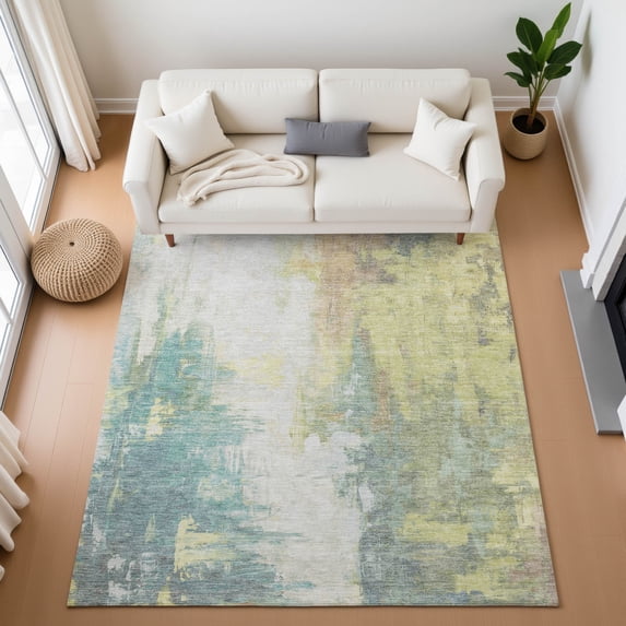 Addison Rugs Mayfield Premium Machine Washable Transitional Abstract Seafoam Rectangle Rug, 9' x 12'