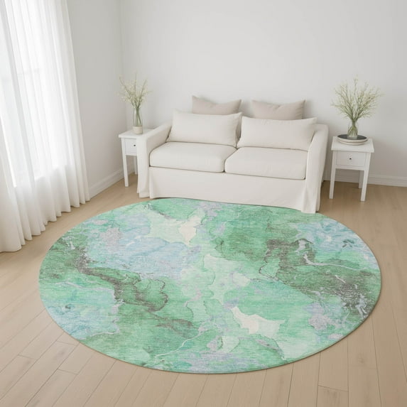 Addison Rugs Mayfield Premium Machine Washable Transitional Abstract Seafoam Round Rug, 8' x 8'