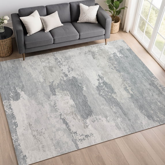 Addison Rugs Mayfield Premium Machine Washable Transitional Abstract Silver Rectangle Rug, 9' x 12'