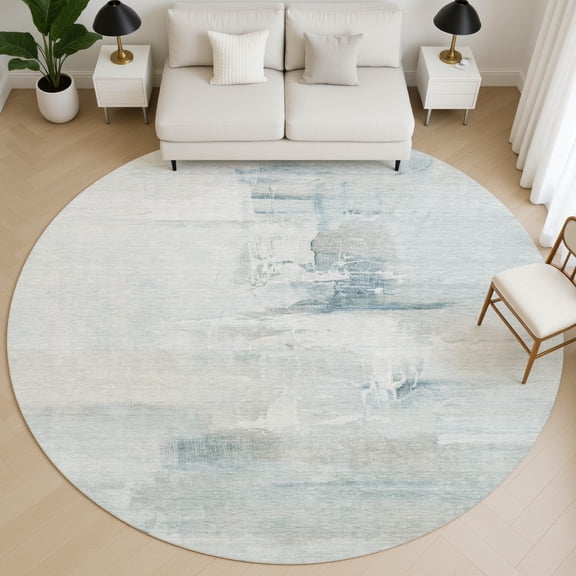 Addison Rugs Mayfield Premium Machine Washable Transitional Abstract Sky Round Rug, 8' X 8' Machine Washable Transitional Abstract Sky Oversized Sherpa Throw Blanket