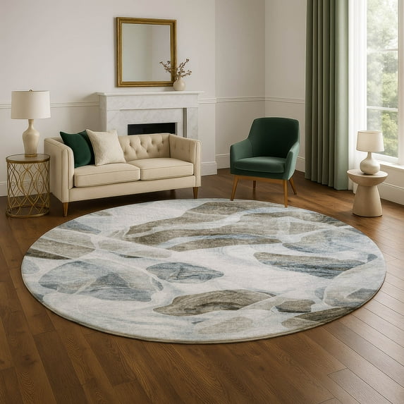 Addison Rugs Mayfield Premium Machine Washable Transitional Abstract Sky Round Rug, 8' x 8'