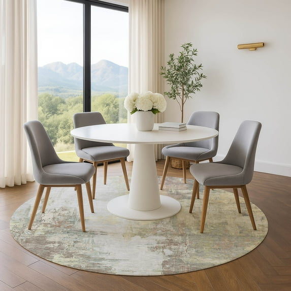 Addison Rugs Mayfield Premium Machine Washable Transitional Abstract Tan Round Rug, 8' x 8'