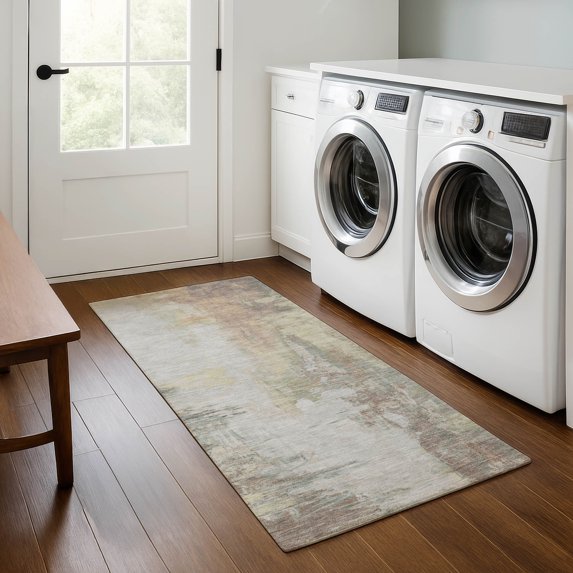 Addison Rugs Mayfield Premium Machine Washable Transitional Abstract Tan Runner Rug, 2'3" x 7'6"