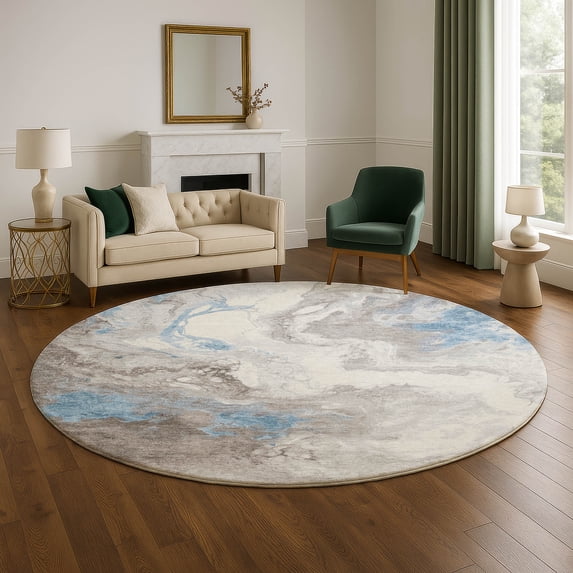 Addison Rugs Mayfield Premium Machine Washable Transitional Abstract Taupe Round Rug, 8' x 8'