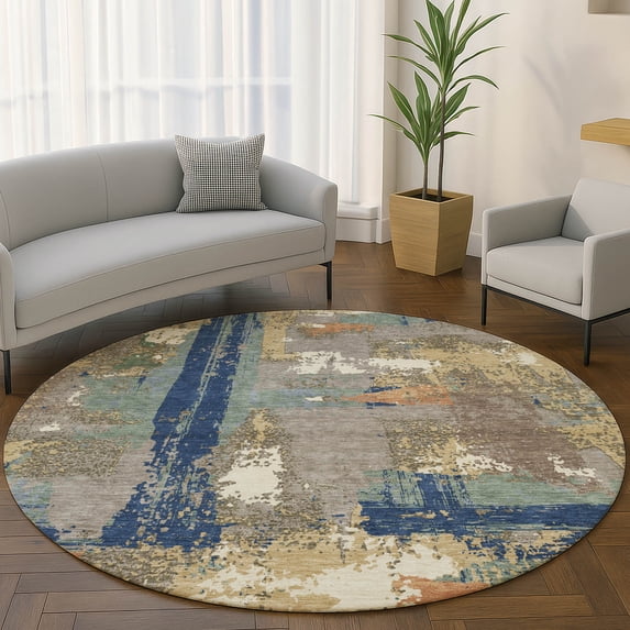 Addison Rugs Mayfield Premium Machine Washable Transitional Abstract Taupe Round Rug, 8' x 8'