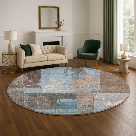 Addison Rugs Mayfield Premium Machine Washable Transitional Abstract Taupe Round Rug, 8' x 8'