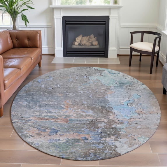 Addison Rugs Mayfield Premium Machine Washable Transitional Abstract Taupe Round Rug, 8' x 8'