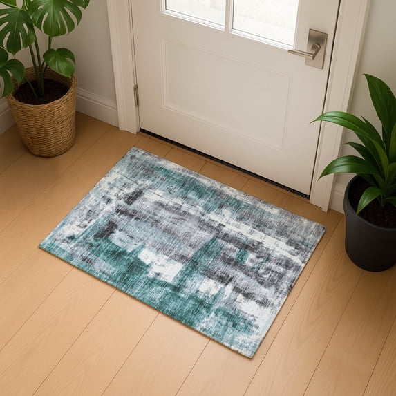 Addison Rugs Mayfield Premium Machine Washable Transitional Abstract Teal Rectangle Rug, 1'8" x 2'6"