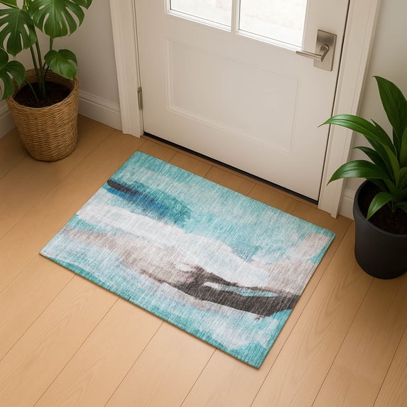 Addison Rugs Mayfield Premium Machine Washable Transitional Abstract Teal Rectangle Rug, 1'8" x 2'6"