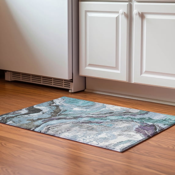 Addison Rugs Mayfield Premium Machine Washable Transitional Abstract Teal Rectangle Rug, 1'8" x 2'6"