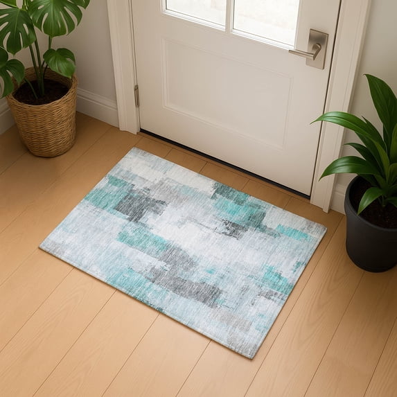 Addison Rugs Mayfield Premium Machine Washable Transitional Abstract Teal Rectangle Rug, 1'8" x 2'6"