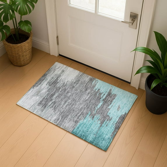 Addison Rugs Mayfield Premium Machine Washable Transitional Abstract Teal Rectangle Rug, 1'8" x 2'6"
