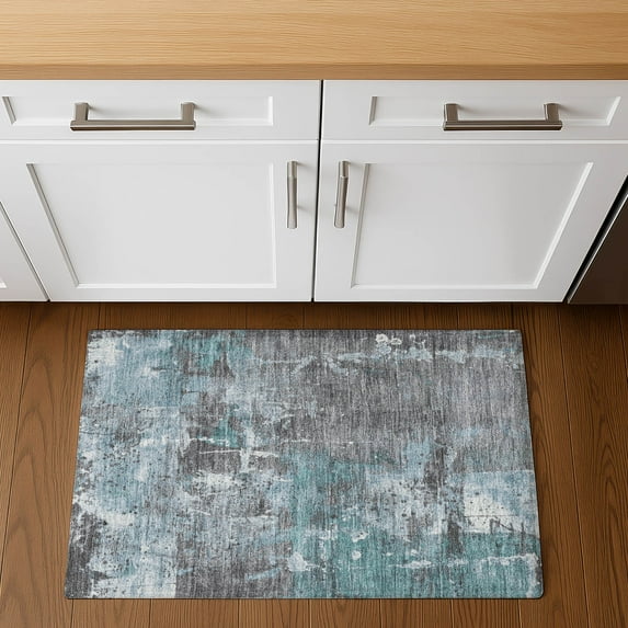 Addison Rugs Mayfield Premium Machine Washable Transitional Abstract Teal Rectangle Rug, 1'8" x 2'6"