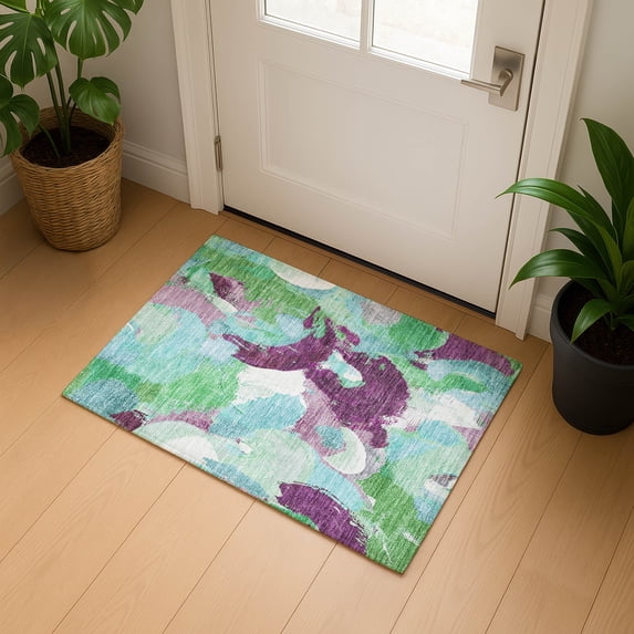 Addison Rugs Mayfield Premium Machine Washable Transitional Abstract Teal Rectangle Rug, 1'8" x 2'6"