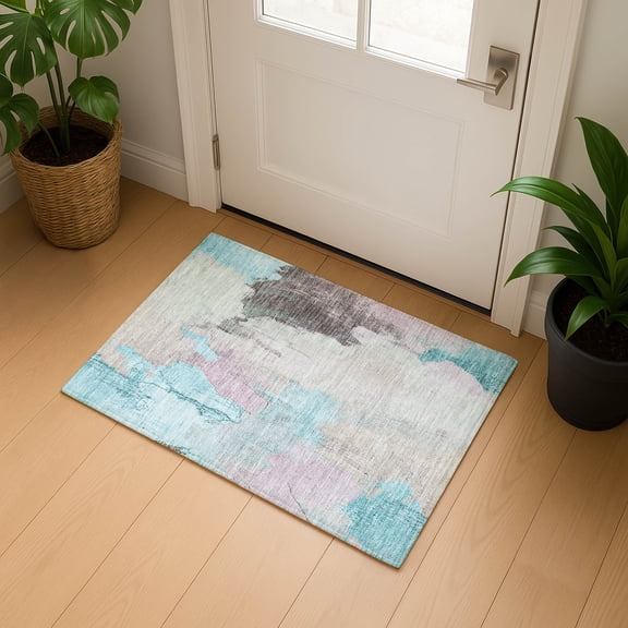 Addison Rugs Mayfield Premium Machine Washable Transitional Abstract Teal Rectangle Rug, 1'8" x 2'6"