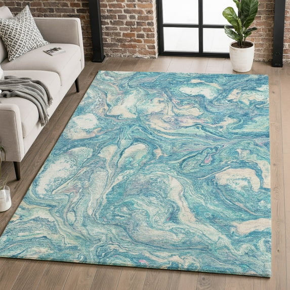 Addison Rugs Mayfield Premium Machine Washable Transitional Abstract Teal Rectangle Rug, 10' X 14' Machine Washable Transitional Abstract Teal Oversized Sherpa Throw Blanket