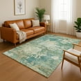 thumbnail image 1 of Addison Rugs Mayfield Premium Machine Washable Transitional Abstract Teal Rectangle Rug, 10' X 14' Machine Washable Transitional Abstract Teal Oversized Sherpa Throw Blanket, 1 of 6