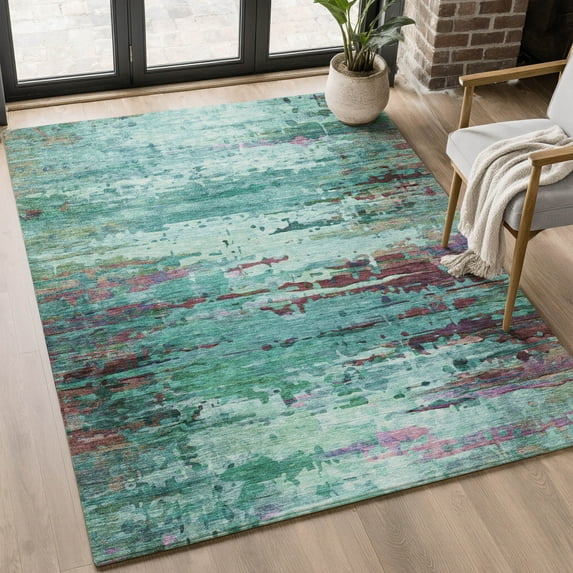 Addison Rugs Mayfield Premium Machine Washable Transitional Abstract Teal Rectangle Rug, 10' x 14'