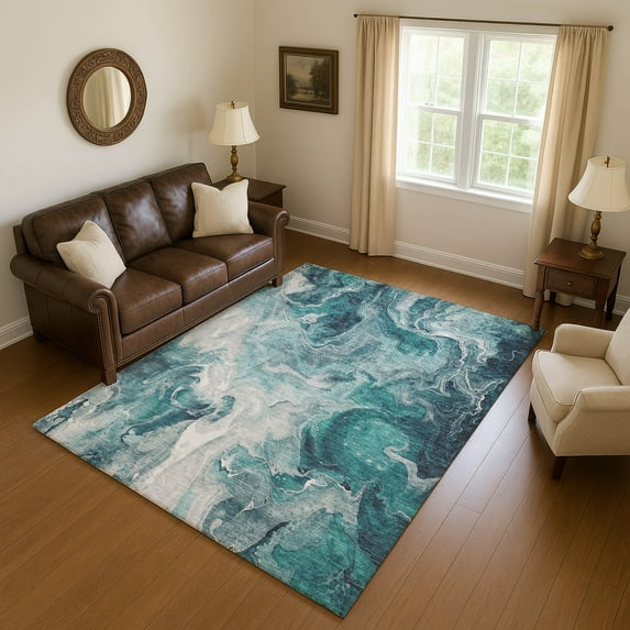 Addison Rugs Mayfield Premium Machine Washable Transitional Abstract Teal Rectangle Rug, 10' X 14' Machine Washable Transitional Abstract Teal Oversized Sherpa Throw Blanket