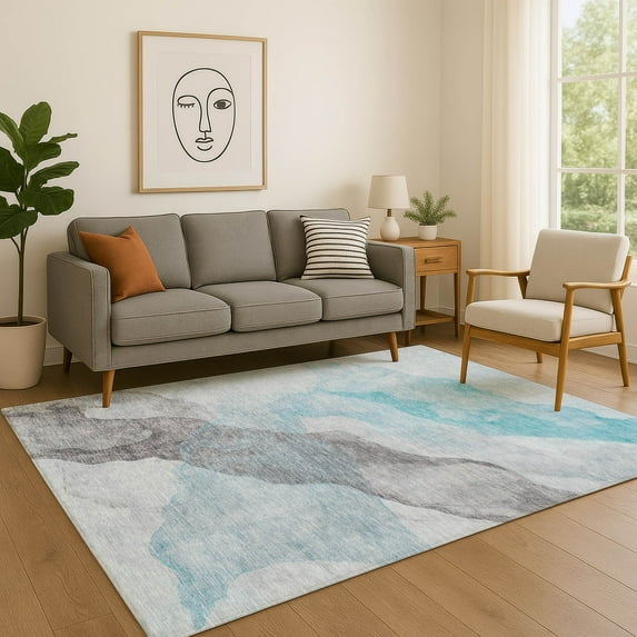 Addison Rugs Mayfield Premium Machine Washable Transitional Abstract Teal Rectangle Rug, 10' x 14'