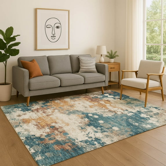 Addison Rugs Mayfield Premium Machine Washable Transitional Abstract Teal Rectangle Rug, 10' x 14'