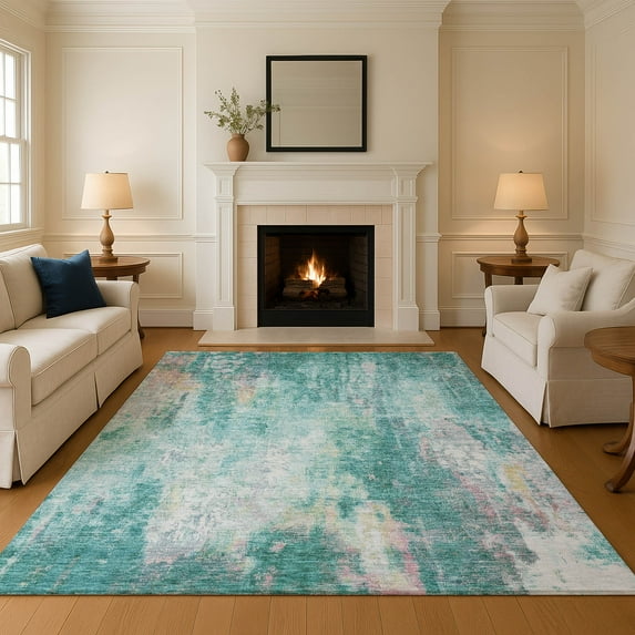 Addison Rugs Mayfield Premium Machine Washable Transitional Abstract Teal Rectangle Rug, 10' x 14'
