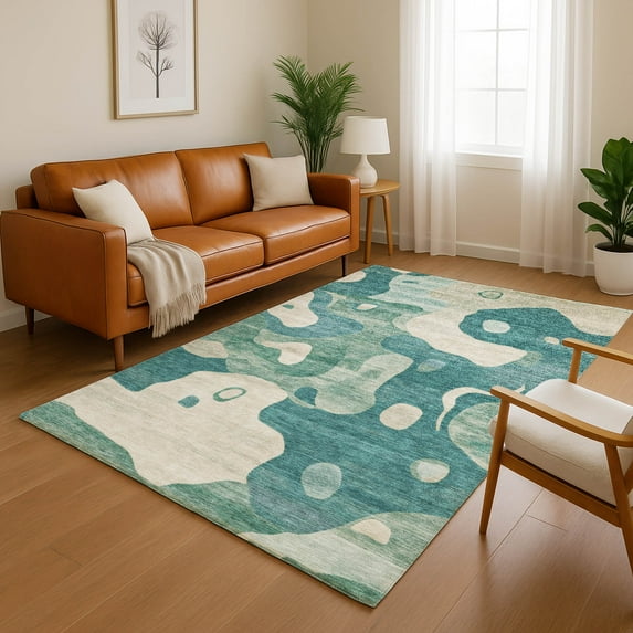 Addison Rugs Mayfield Premium Machine Washable Transitional Abstract Teal Rectangle Rug, 10' x 14'