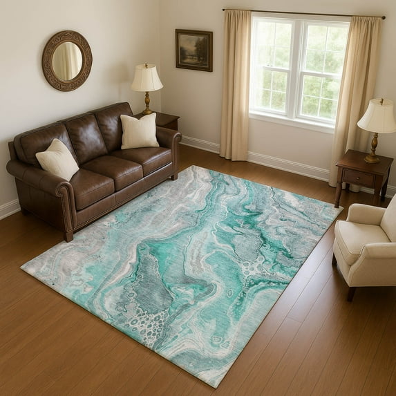 Addison Rugs Mayfield Premium Machine Washable Transitional Abstract Teal Rectangle Rug, 10' x 14'
