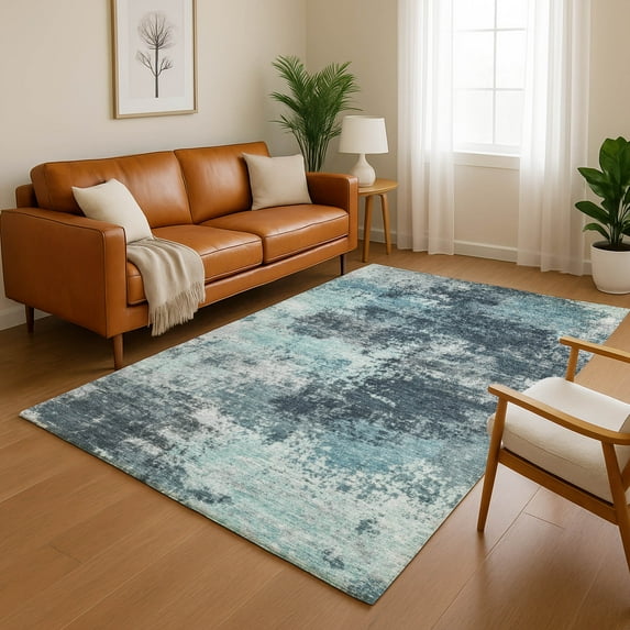 Addison Rugs Mayfield Premium Machine Washable Transitional Abstract Teal Rectangle Rug, 10' x 14'