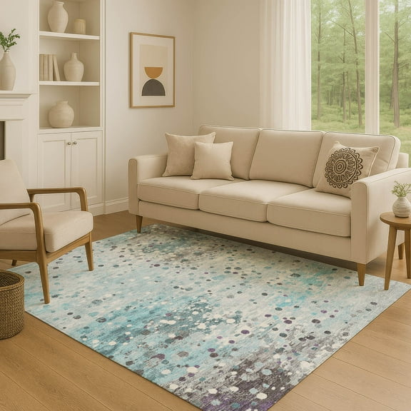 Addison Rugs Mayfield Premium Machine Washable Transitional Abstract Teal Rectangle Rug, 10' x 14'