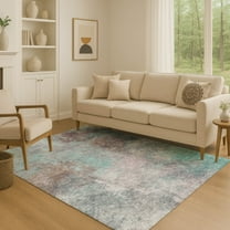 Addison Rugs Mayfield Premium Machine Washable Transitional Abstract Teal Rectangle Rug, 10' x 14'