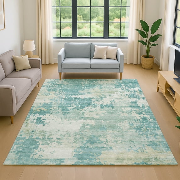 Addison Rugs Mayfield Premium Machine Washable Transitional Abstract Teal Rectangle Rug, 10' x 14'