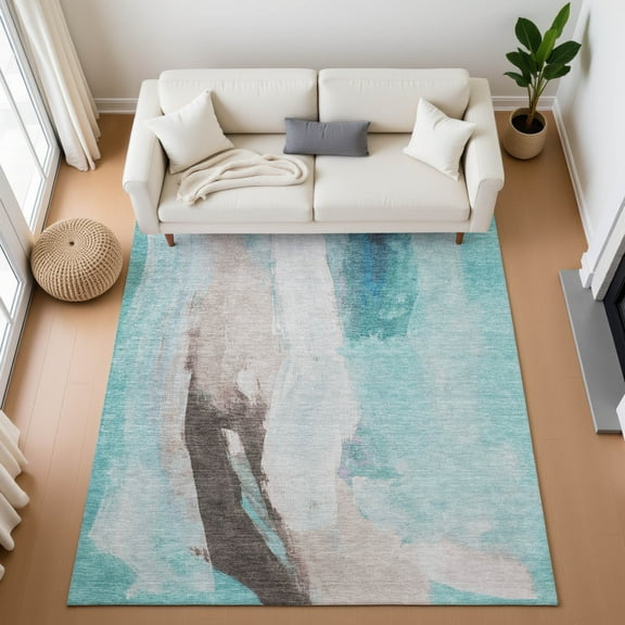 Addison Rugs Mayfield Premium Machine Washable Transitional Abstract Teal Rectangle Rug, 10' x 14'