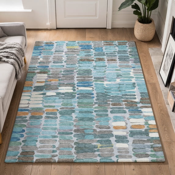 Addison Rugs Mayfield Premium Machine Washable Transitional Abstract Teal Rectangle Rug, 10' x 14'